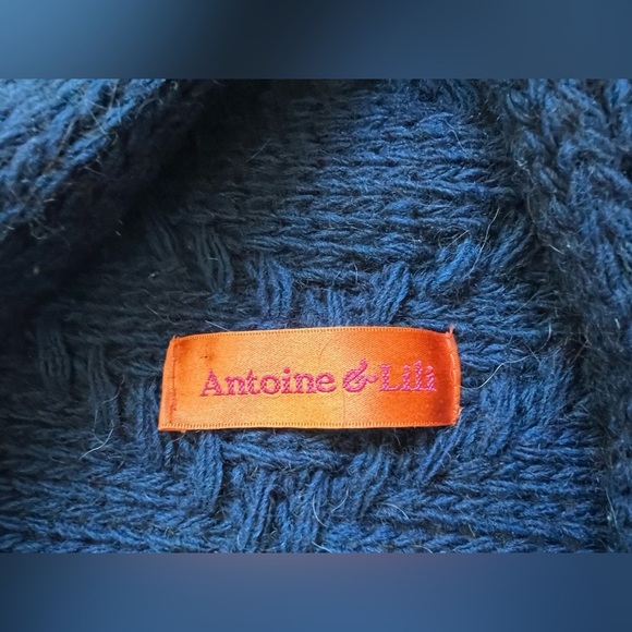 Antoine & Lili Women’s Alpaca Wool Cardigan Sweater Navy Blue Sz L Boho Coastal - Picture 7 of 9